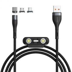 Baseus Kabel Magnetyczny 3w1 Ładowarka iPhone + Micro USB + Typ-C - Czarny