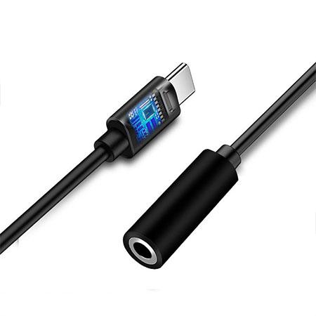 Przejściówka na słuchawki kabel Mini Jack 3,5 mm USB Typ C - Czarny