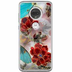 Etui na Motorola Moto G7 Play Czerwone kwiaty pozłacane