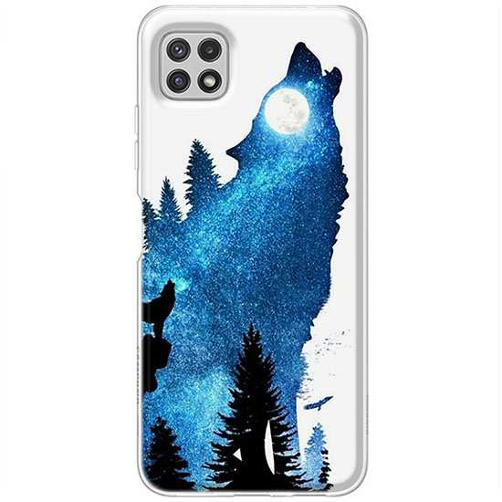 Etui na Samsung Galaxy A22 5G Ujadający wilk nocą
