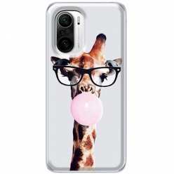 Etui na telefon Xiaomi Poco F3 Żyrafa w okularach z gumą