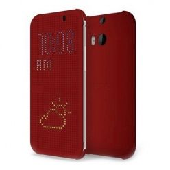 HTC One M8 etui Flip Dot View czerwony z klapką. Szkło hartowane GRATIS!