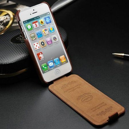 iPhone 5 5s etui skórzane z klapką brązowy