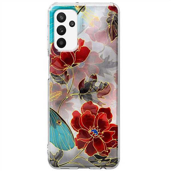 Etui na Samsung Galaxy A13 5G - Czerwone kwiaty pozłacane