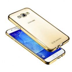 Galaxy J3 2016r przezroczyste silikonowe etui platynowane SLIM - złoty.
