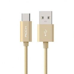 Rock Metalic aluminiowy kabel USB - C, Typ-C - 1m - Złoty.