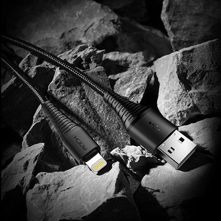 Rock Premium pleciony kabel Lihtning iPhone, iPad - 1.2m - Czarny.
