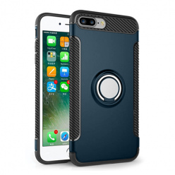 Etui na iPhone 7 Plus - Pancerne Magnet Ring - Niebieski stalowy.