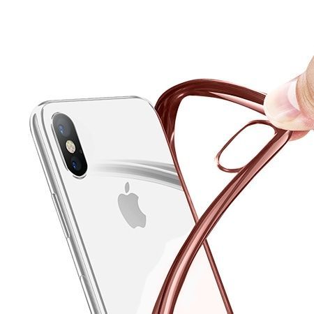 Etui na iPhone XS - silikonowe platynowane SLIM - Różowy.